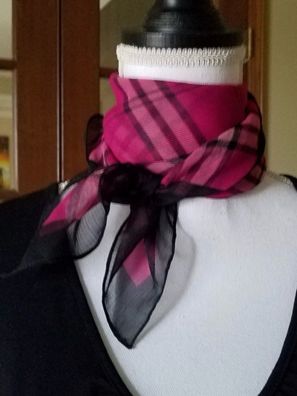 Fuchsia Black Plaid Scarf from Italy
